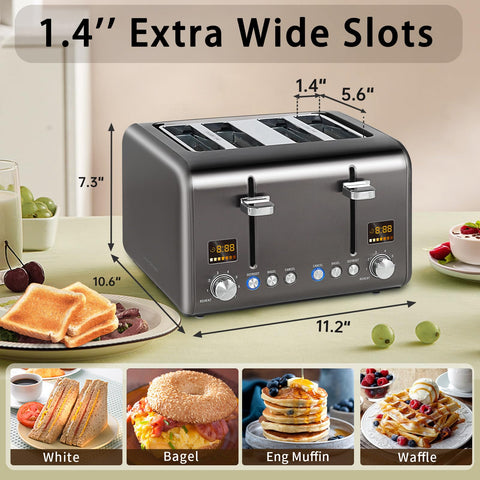 SEEDEEM toaster wide slots accommodate thicker bread for versatile breakfasts.