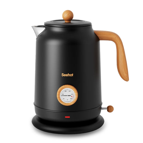 Seehot 1.7L kettle front view with thermometer for precise brewing