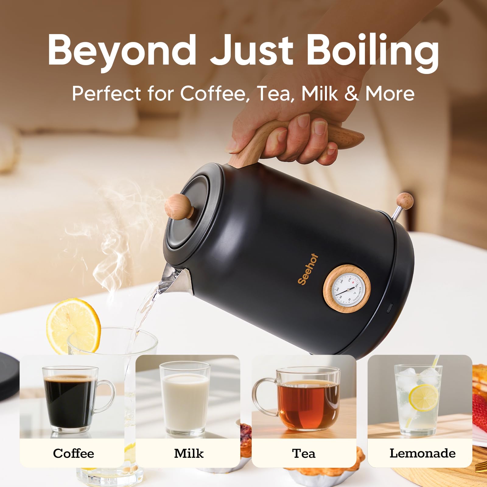 Seehot 1.7L stainless steel body offers durable, plastic-free water