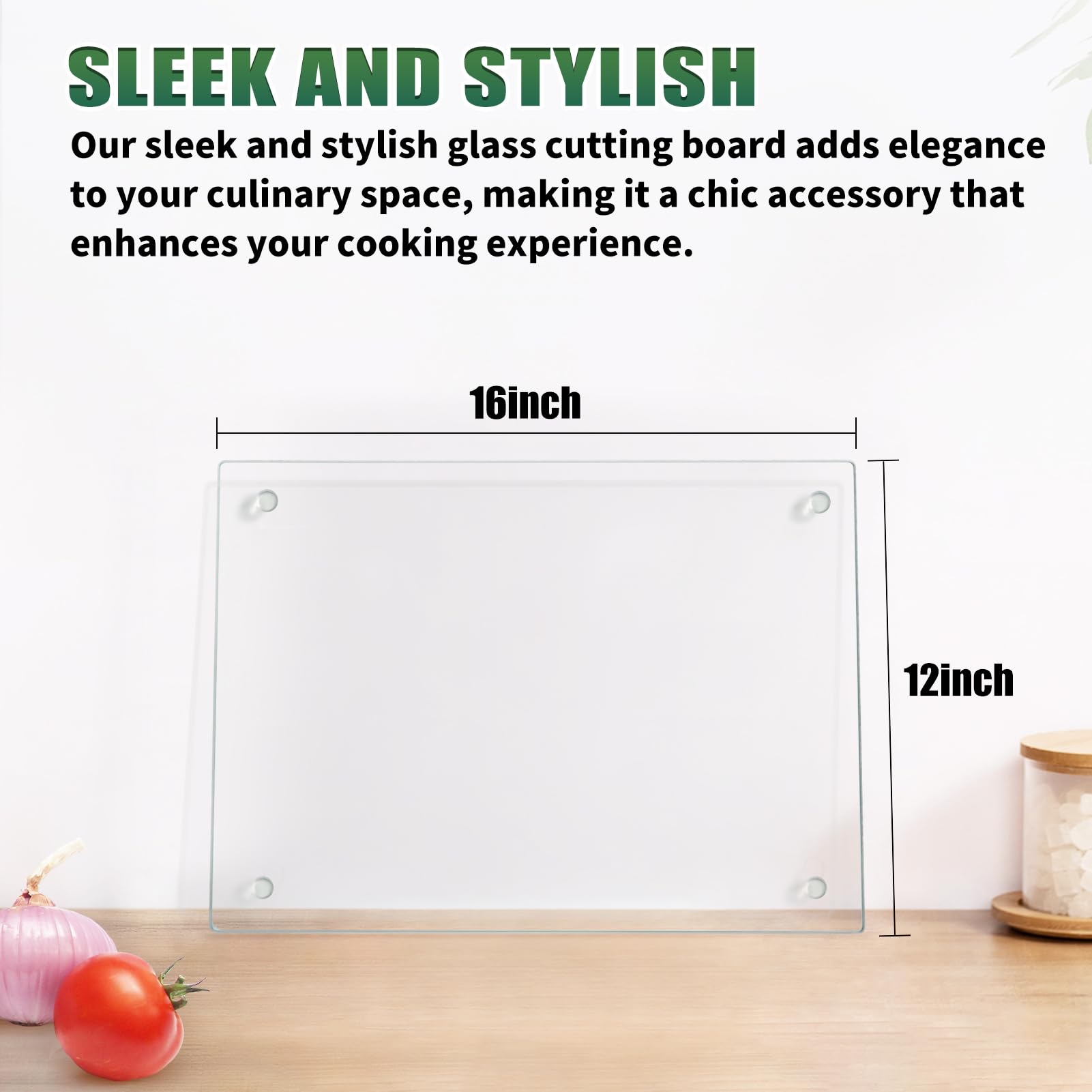 Seelenruhe decorative glass cutting board adds kitchen counter style.