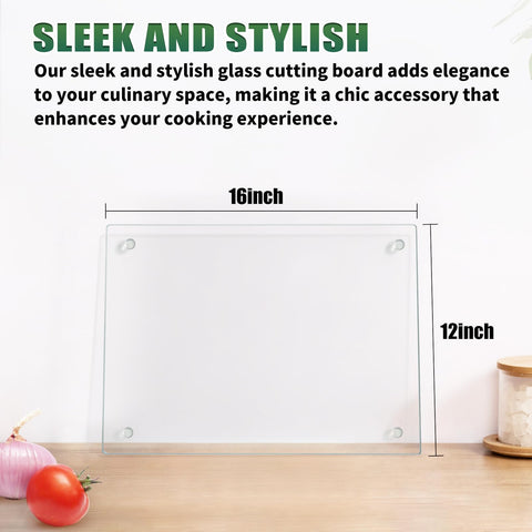 Seelenruhe decorative glass cutting board adds kitchen counter style.