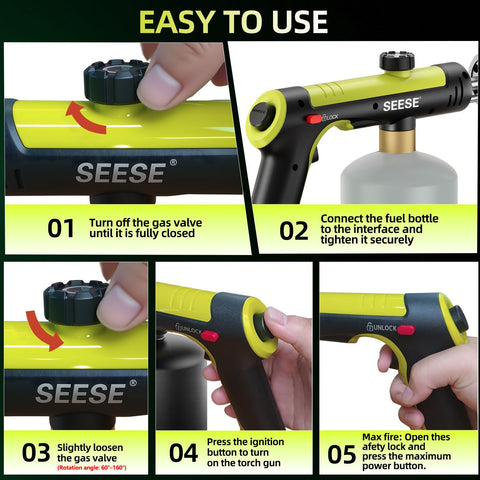 SEESE torch with adjustable flame for precise kitchen and outdoor tasks.