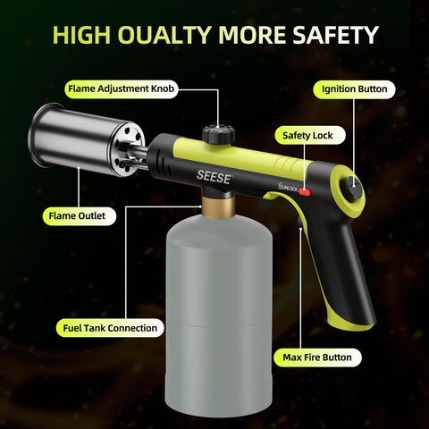 SEESE culinary and camping torch ideal for sous vide finishing and campfires.