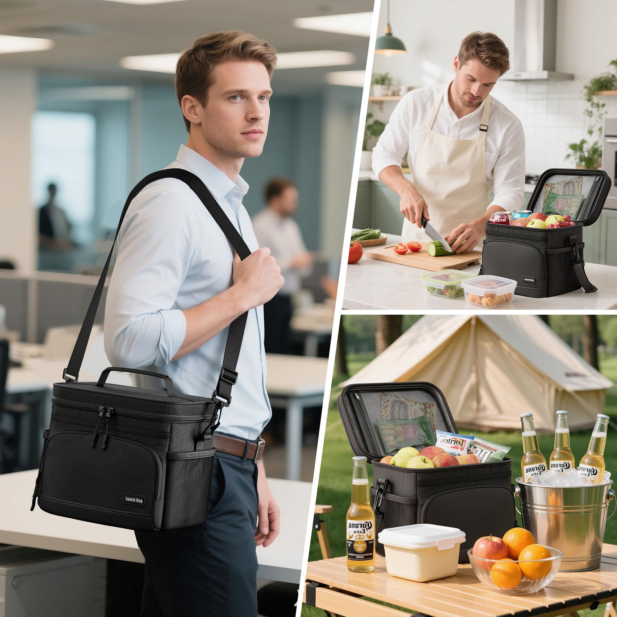 Seeseven lunch bag side pockets ideal for snacks and essentials.