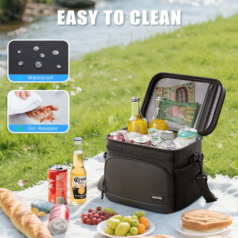 Seeseven lunch bag with waterproof exterior for rainy commutes.