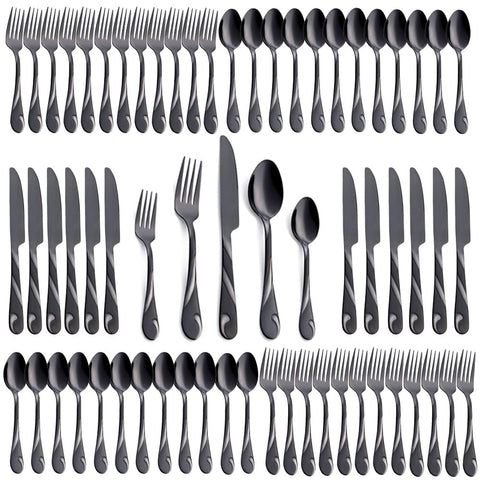 Seeshine black 60-piece flatware displayed on a dining table for a stylish look