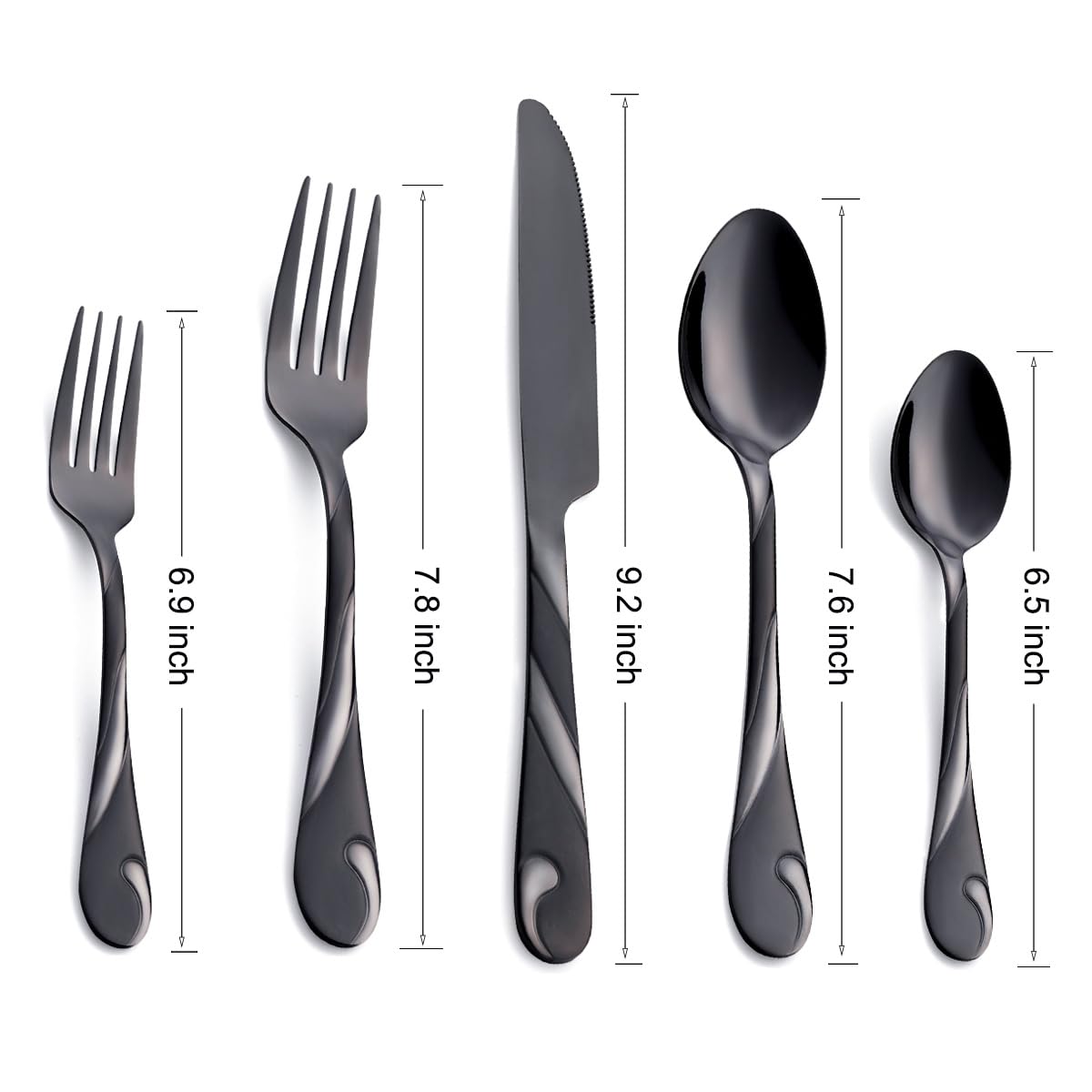 Seeshine black silverware close-up reveals mirror finish and premium craftsmanship