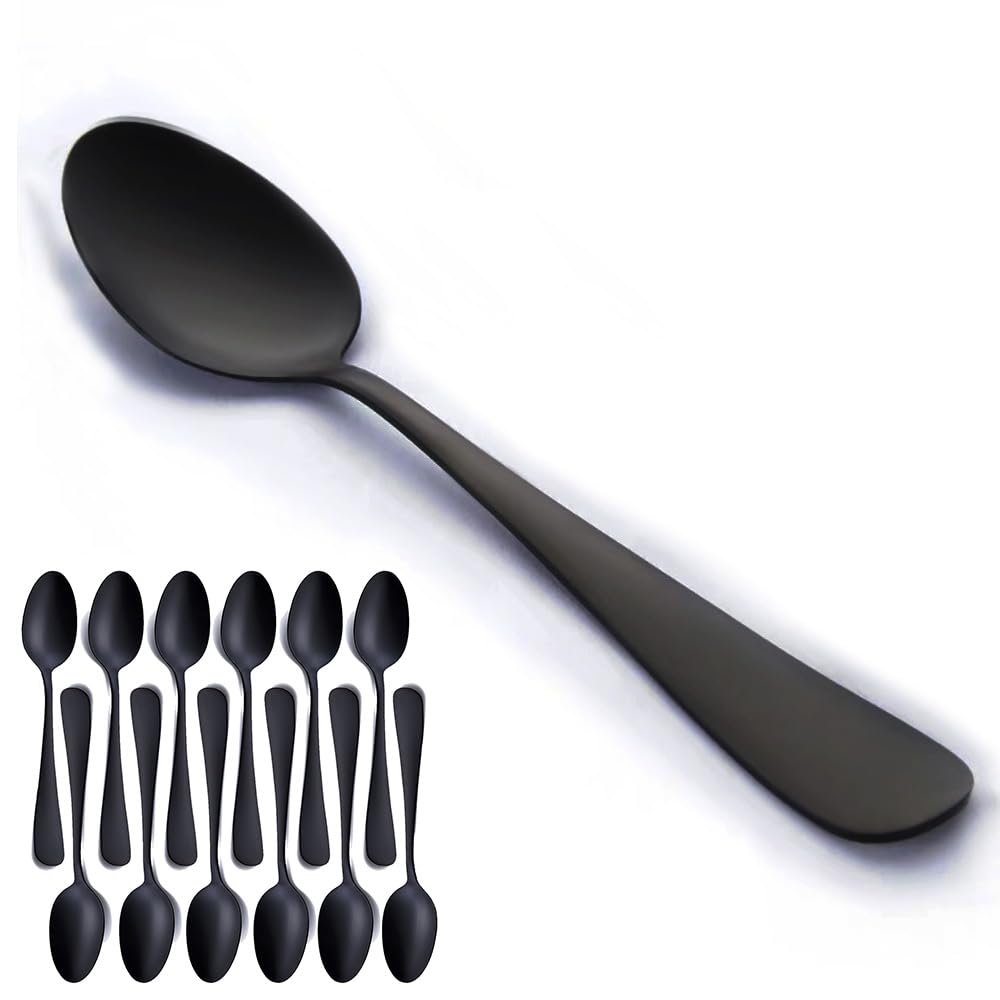 Seeshine matte black dessert spoon full view for elegant everyday dining