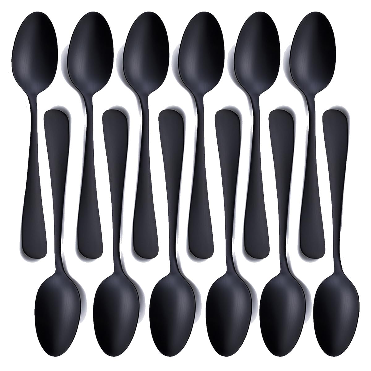 Seeshine matte black dessert spoon handle close-up highlighting ergonomic grip