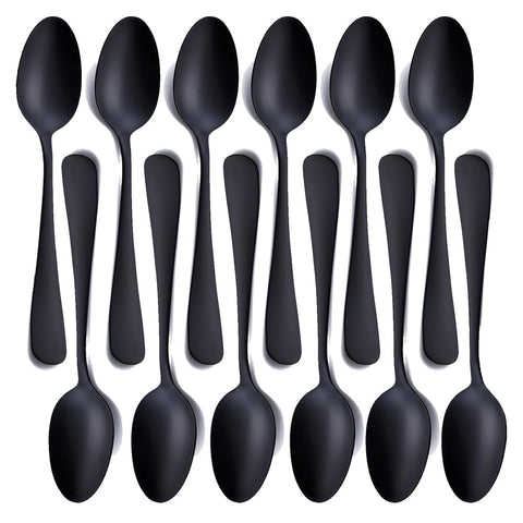 Seeshine matte black dessert spoon handle close-up highlighting ergonomic grip