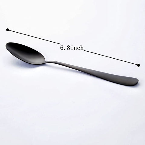Seeshine matte black teaspoon close-up showing stainless steel finish