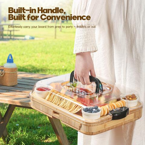 SEFILENCE charcuterie board includes ceramic bowls for sauces and accompaniments