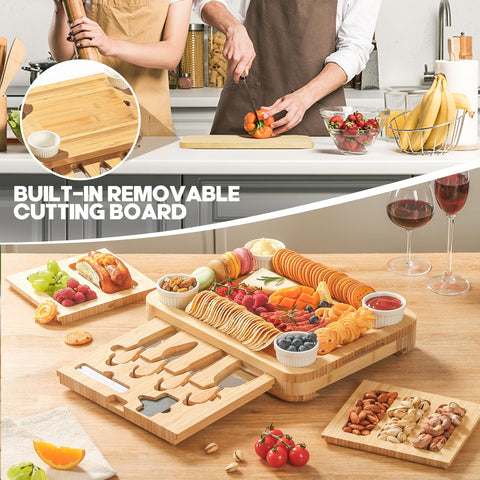 SEFILENCE board with hidden drawers keeps cheese and snacks organized