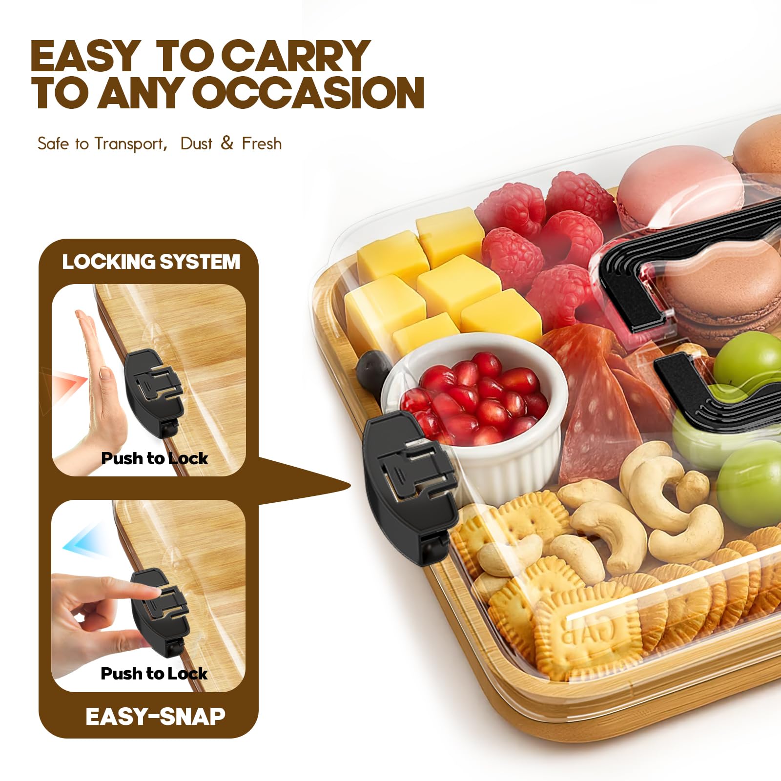SEFILENCE charcuterie board 6-compartment setup keeps cheeses, meats, fruits neatly separated