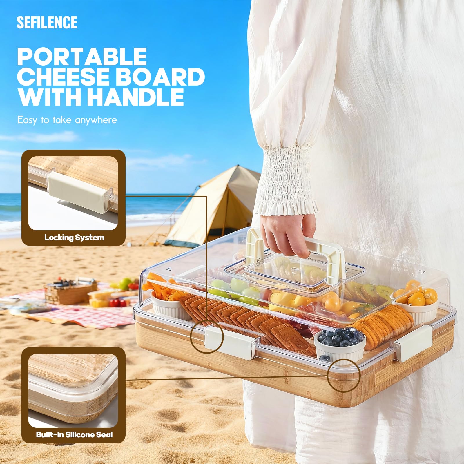 SEFILENCE drawer with utensils demonstrates convenient storage for cheeses and snacks.
