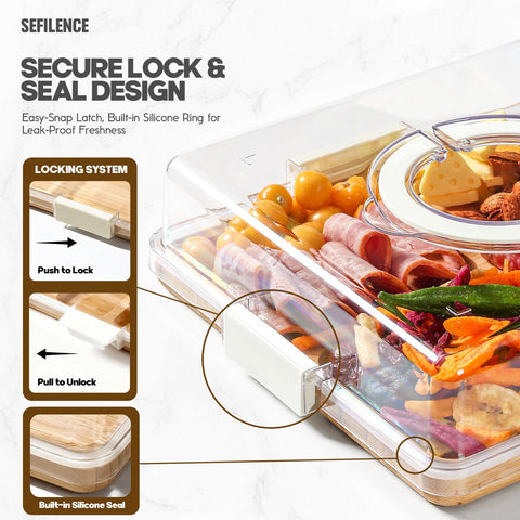 SEFILENCE Snackle box with six compartments organizes meats, cheeses, and fruit.