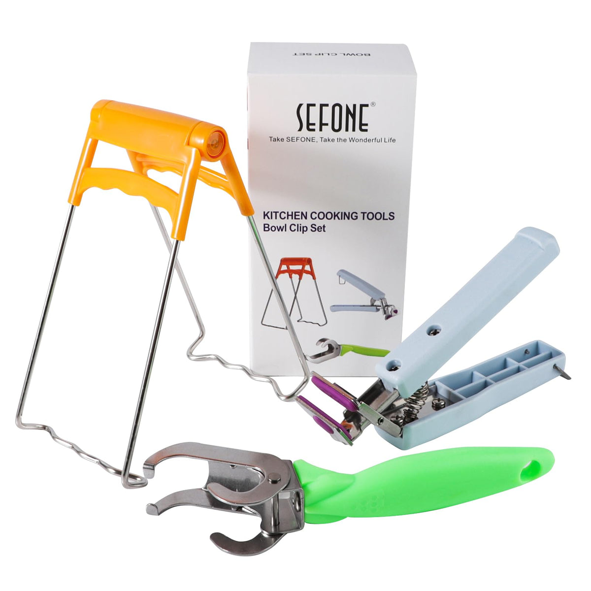 SEFONE hot plate gripper closeup with sturdy stainless steel jaws for safe transfers.