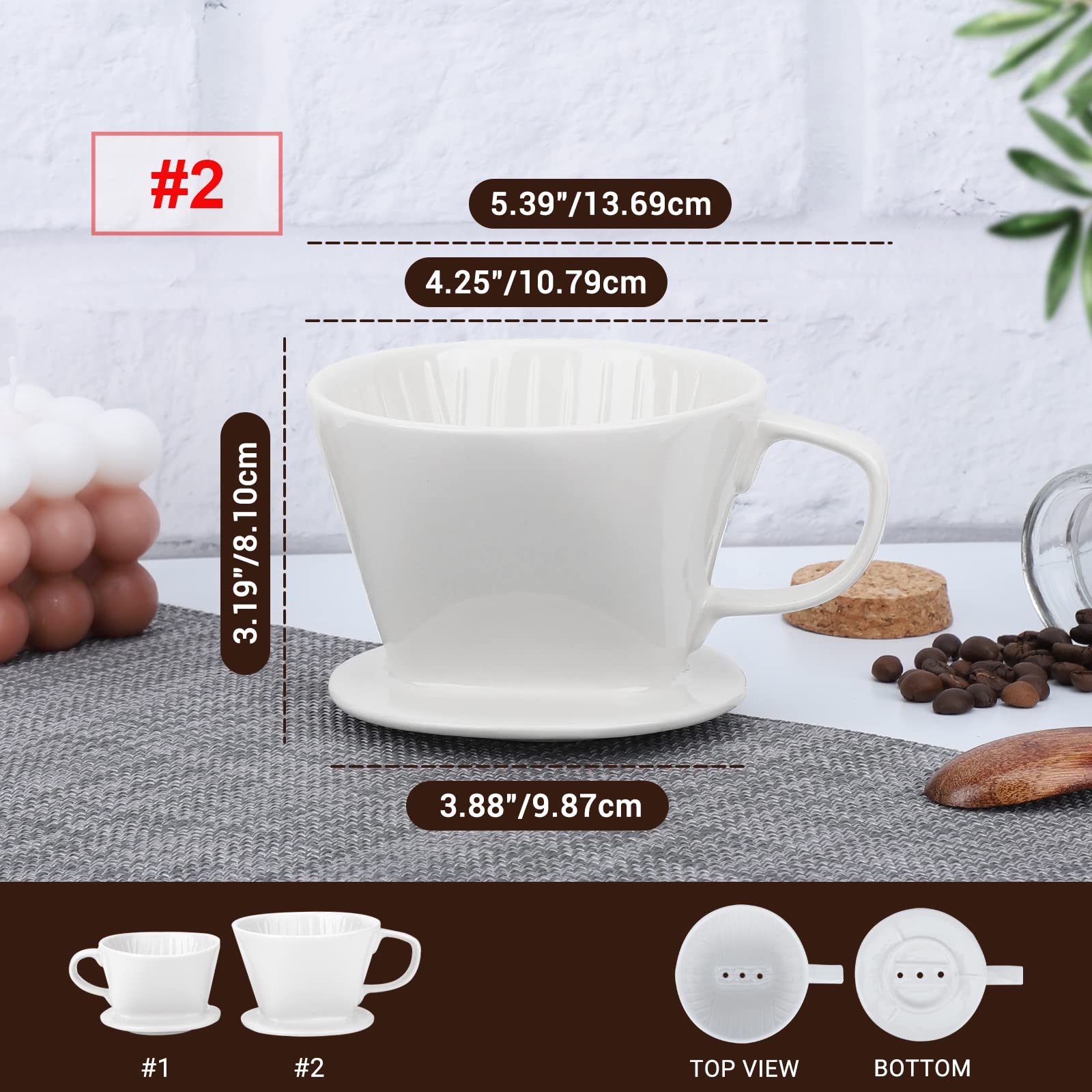 Segarty No.2 ceramic dripper, side view, compact design fits mugs easily.