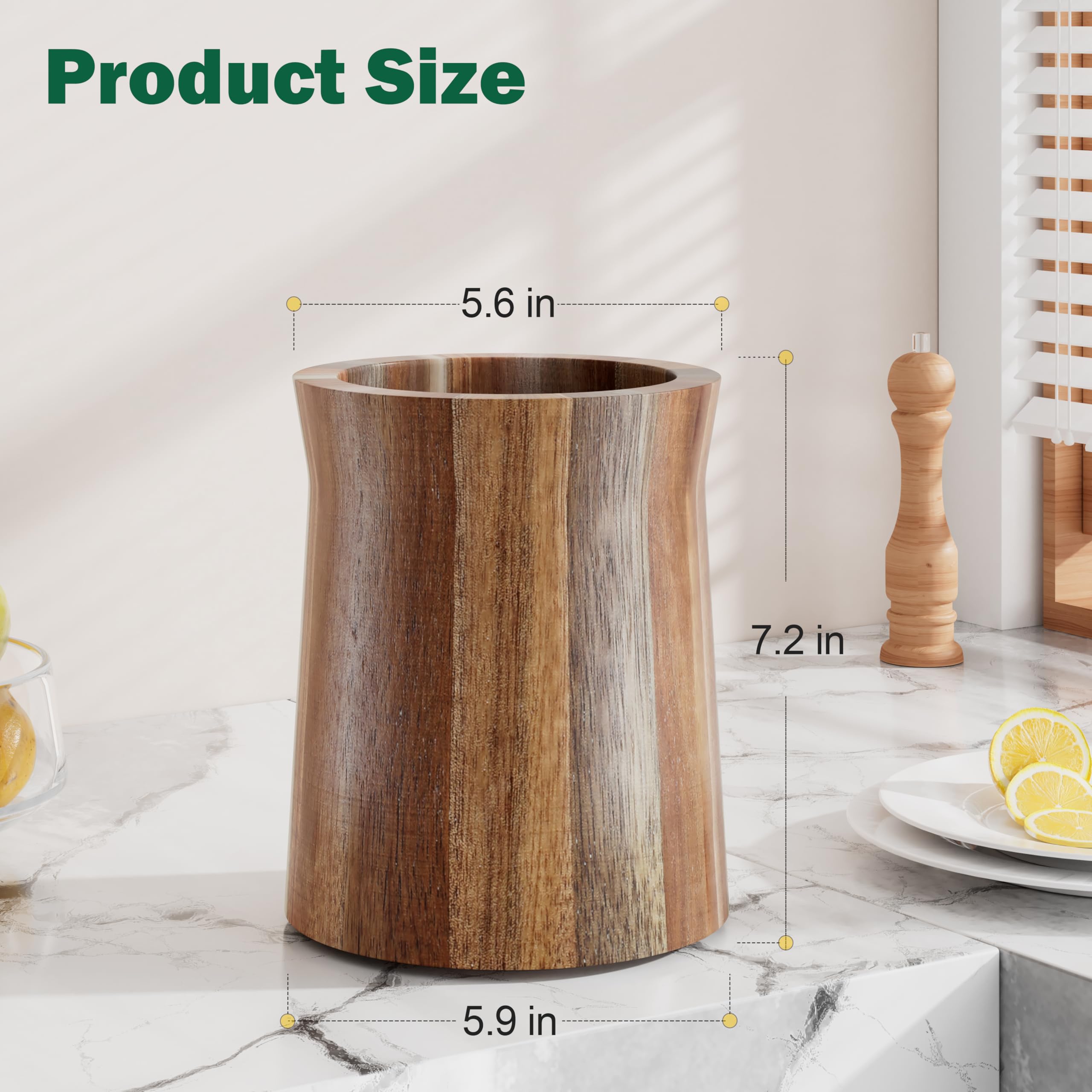 Segtenant acacia wood utensil crock with large capacity for spatulas and spoons.