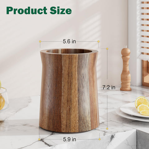 Segtenant acacia wood utensil crock with large capacity for spatulas and spoons.