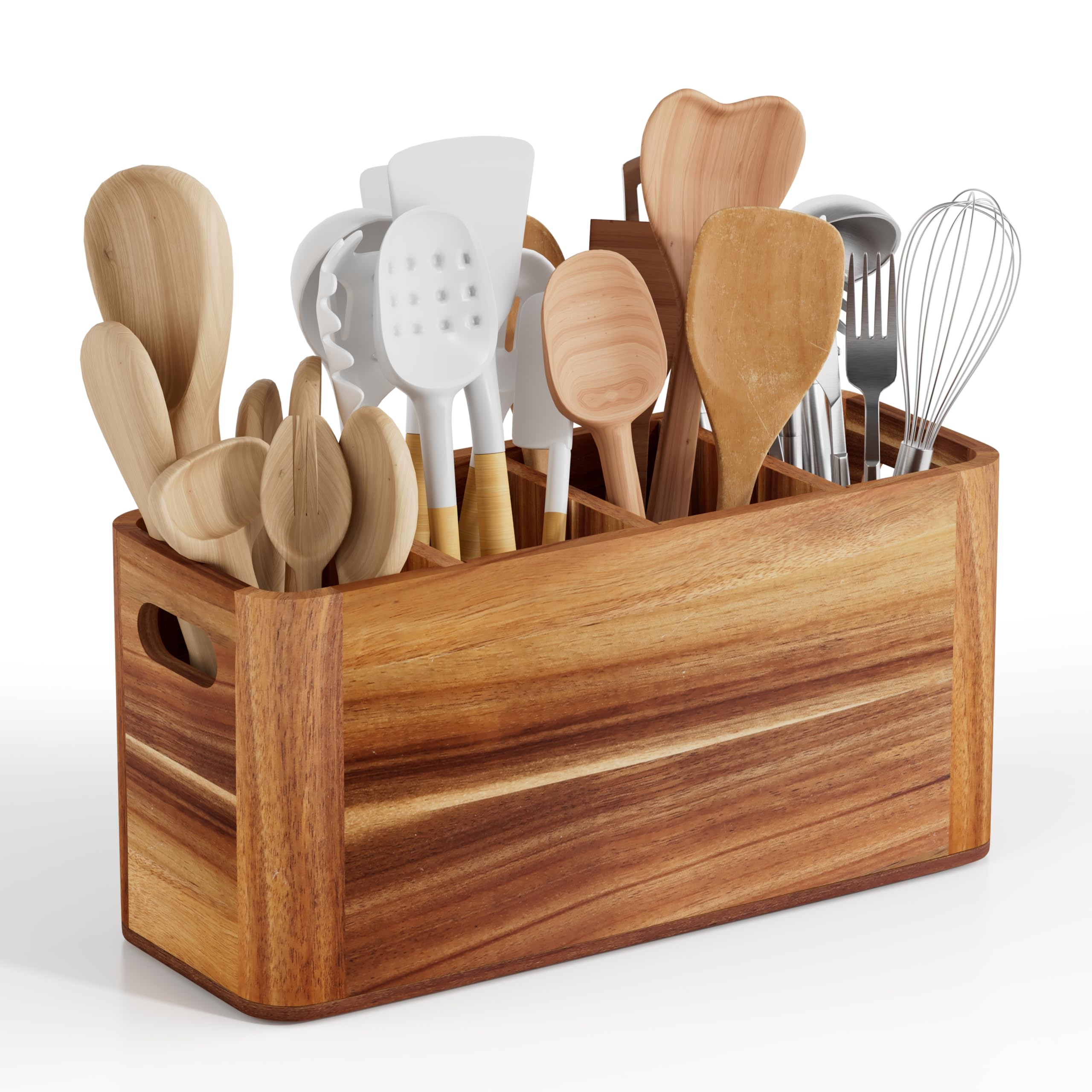 Segtenant Utensil Holder with four compartments helps organize kitchen tools efficiently.