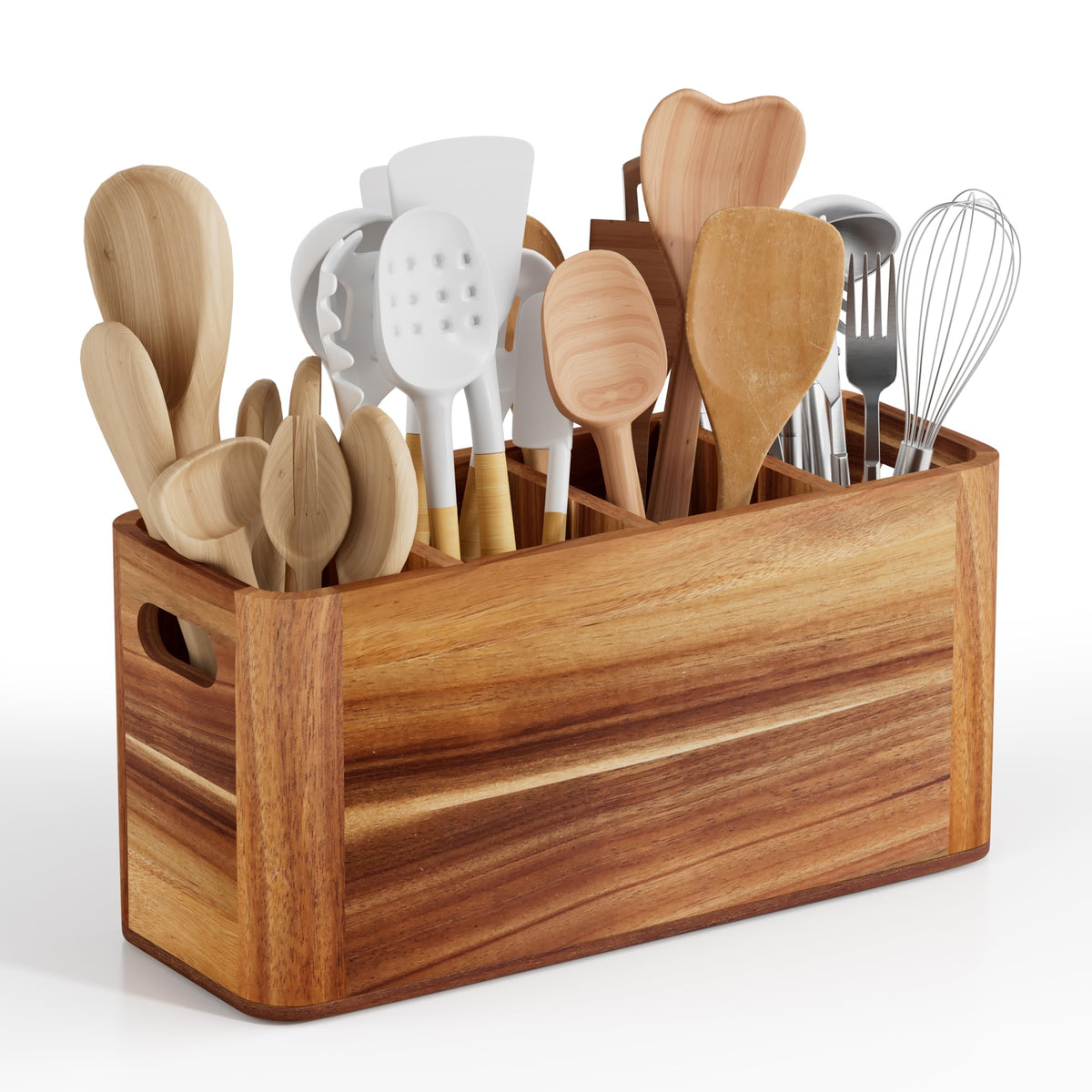 Segtenant Utensil Holder with four compartments helps organize kitchen tools efficiently.