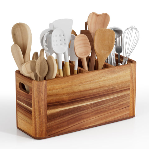 Segtenant Utensil Holder with four compartments helps organize kitchen tools efficiently.