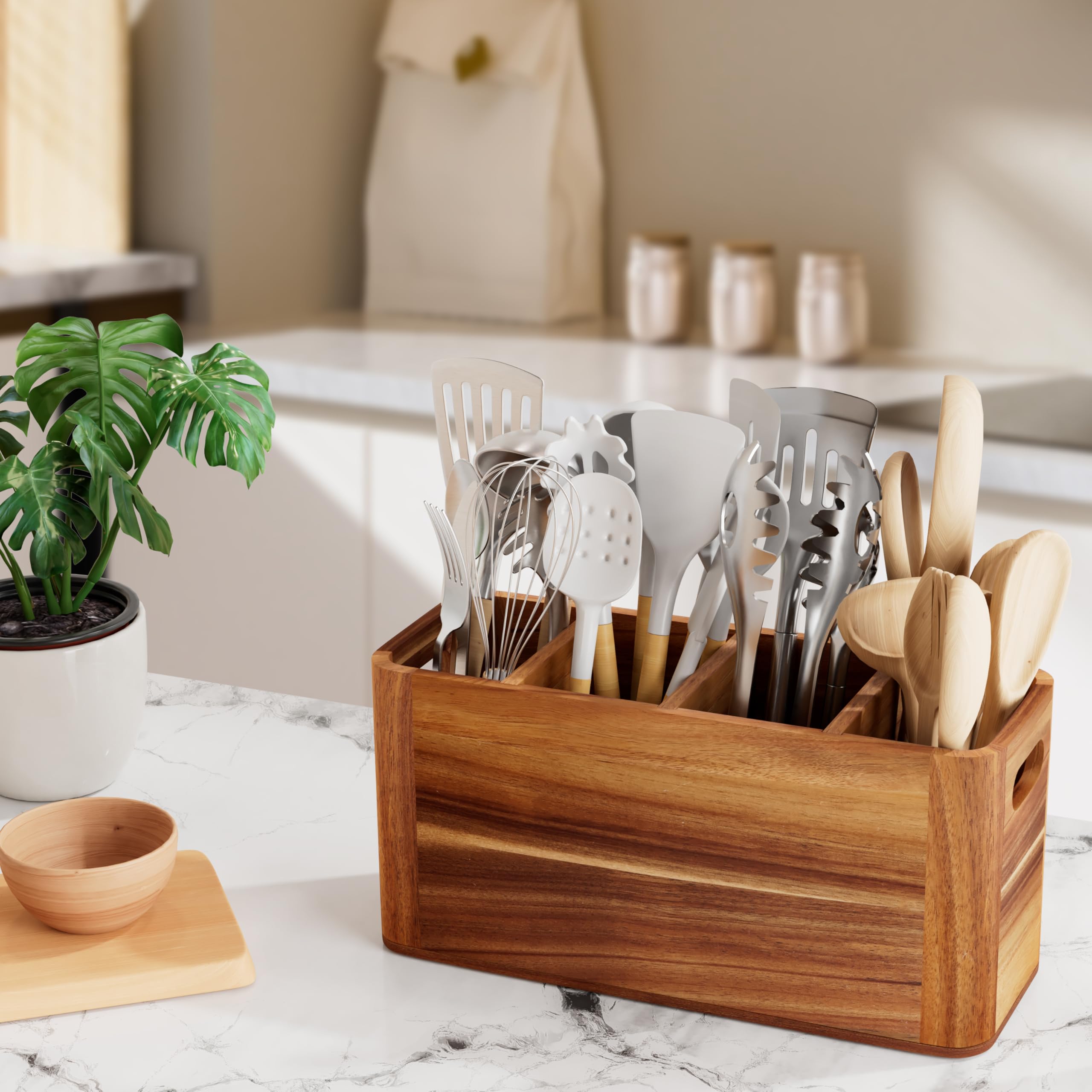 Segtenant sturdy acacia wood brings natural texture that complements farmhouse kitchens.