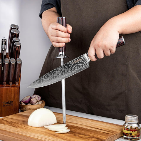 Seido Knives acacia wood block showcases durable, stylish knife storage