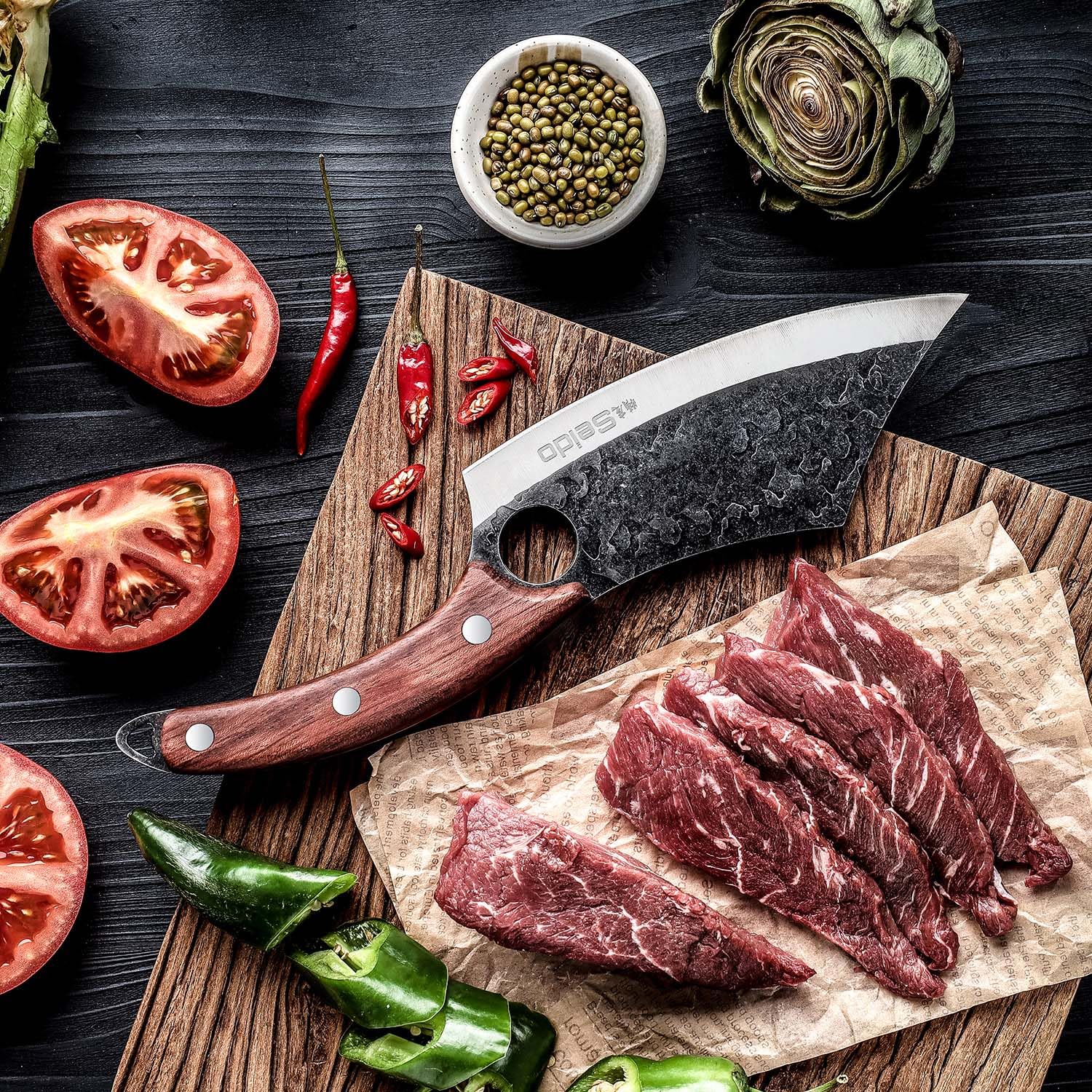 Seido Knives Hakai high-carbon stainless steel blade stays sharp.