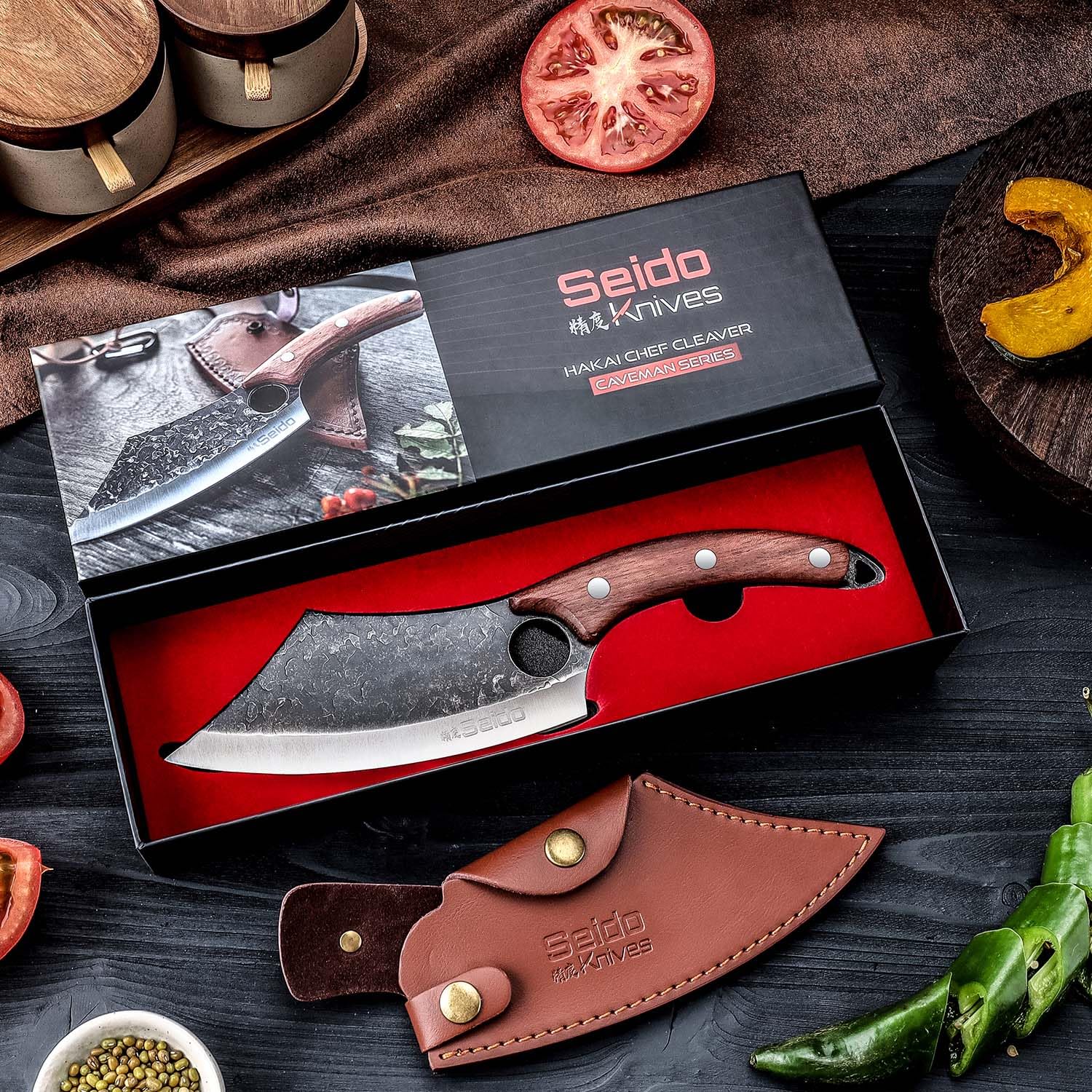 Seido Knives Hakai cleaver used for meat and vegetable prep.