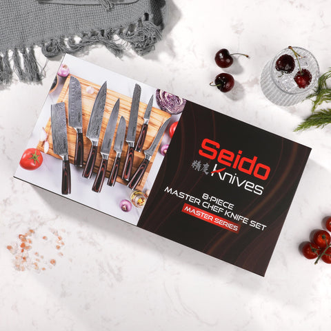 Seido Knives Master Chef Set highlighting VG10 edge and balanced feel