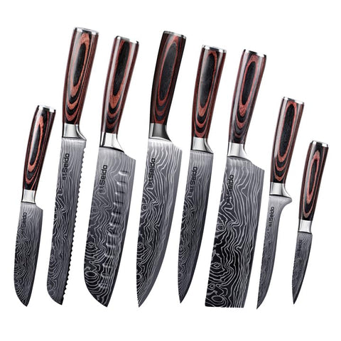Seido Knives Master Chef Set displayed on a wood block for premium kitchen prep