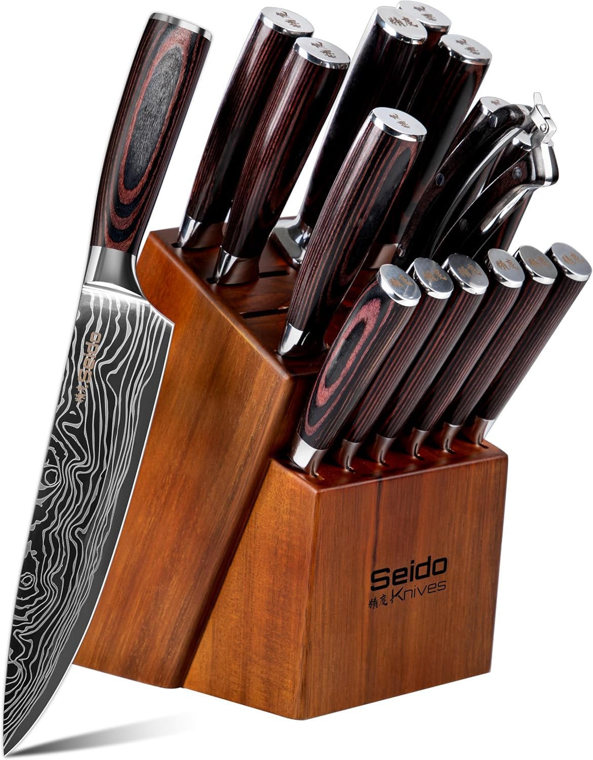 Seido Knives 17-piece master set displayed in block for organized kitchen prep