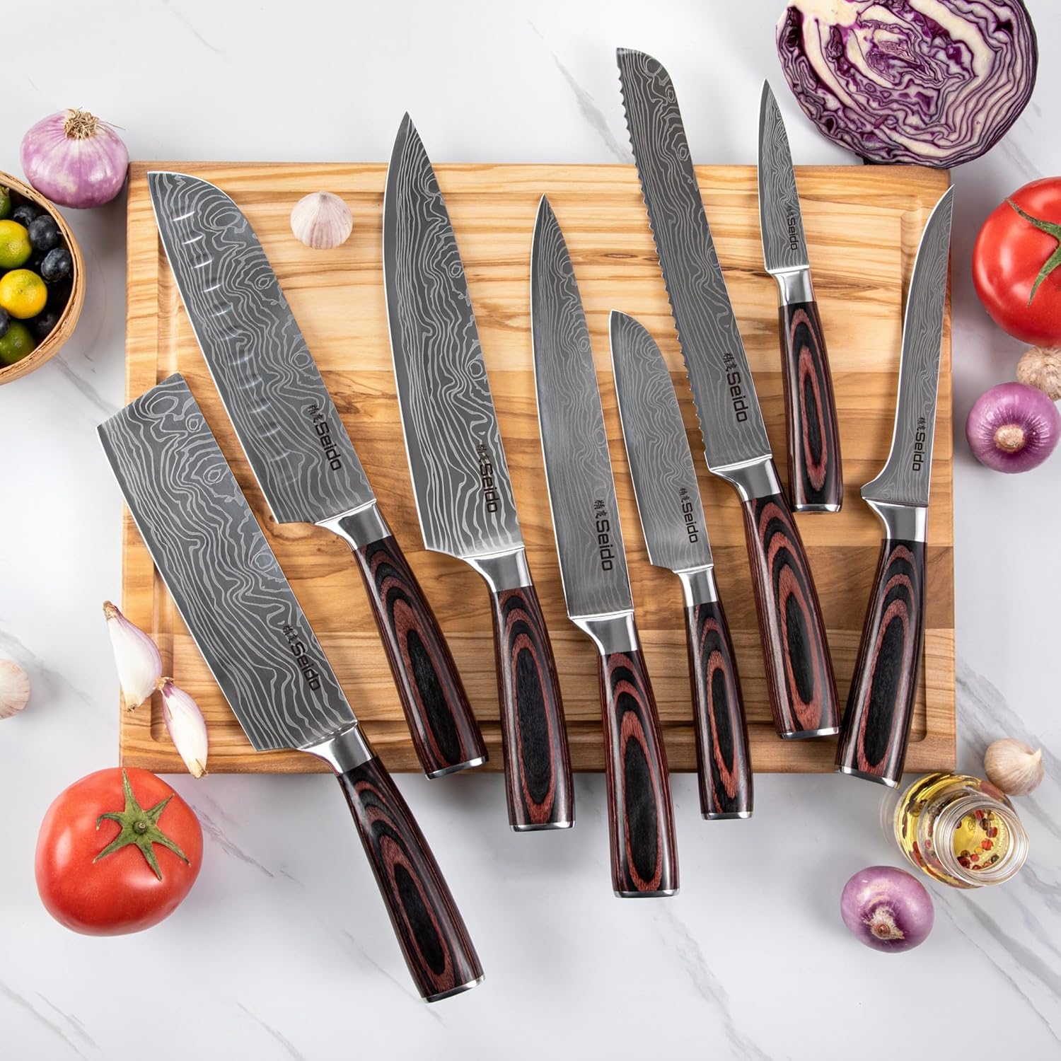 Seido Knives pakkawood handles provide ergonomic control during cutting tasks
