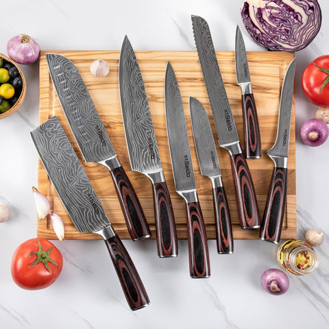 Seido Knives pakkawood handles provide ergonomic control during cutting tasks