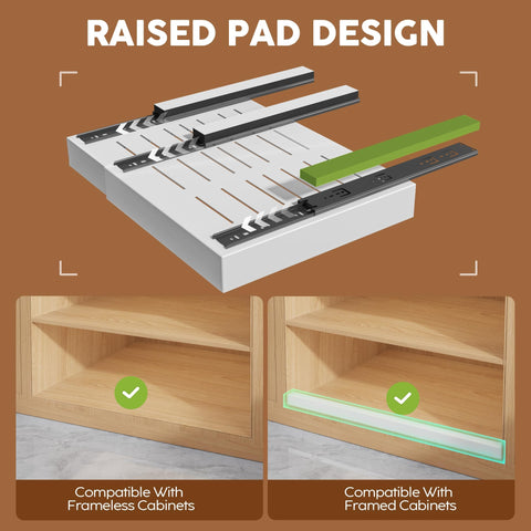 Seinloes three-rail slide system supports heavy cookware securely.