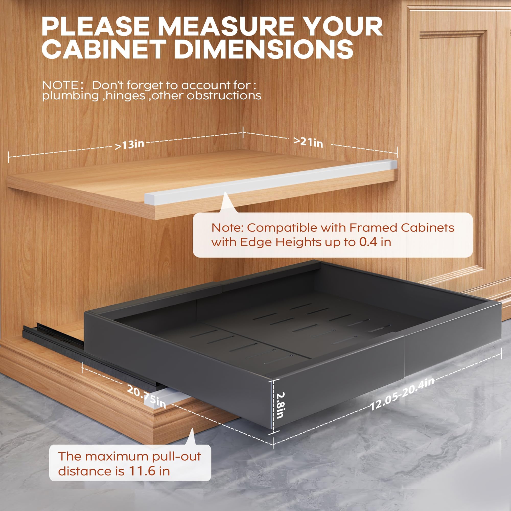 Seinloes adjustable width from 12.05 to 20.4 inches fits many cabinets.
