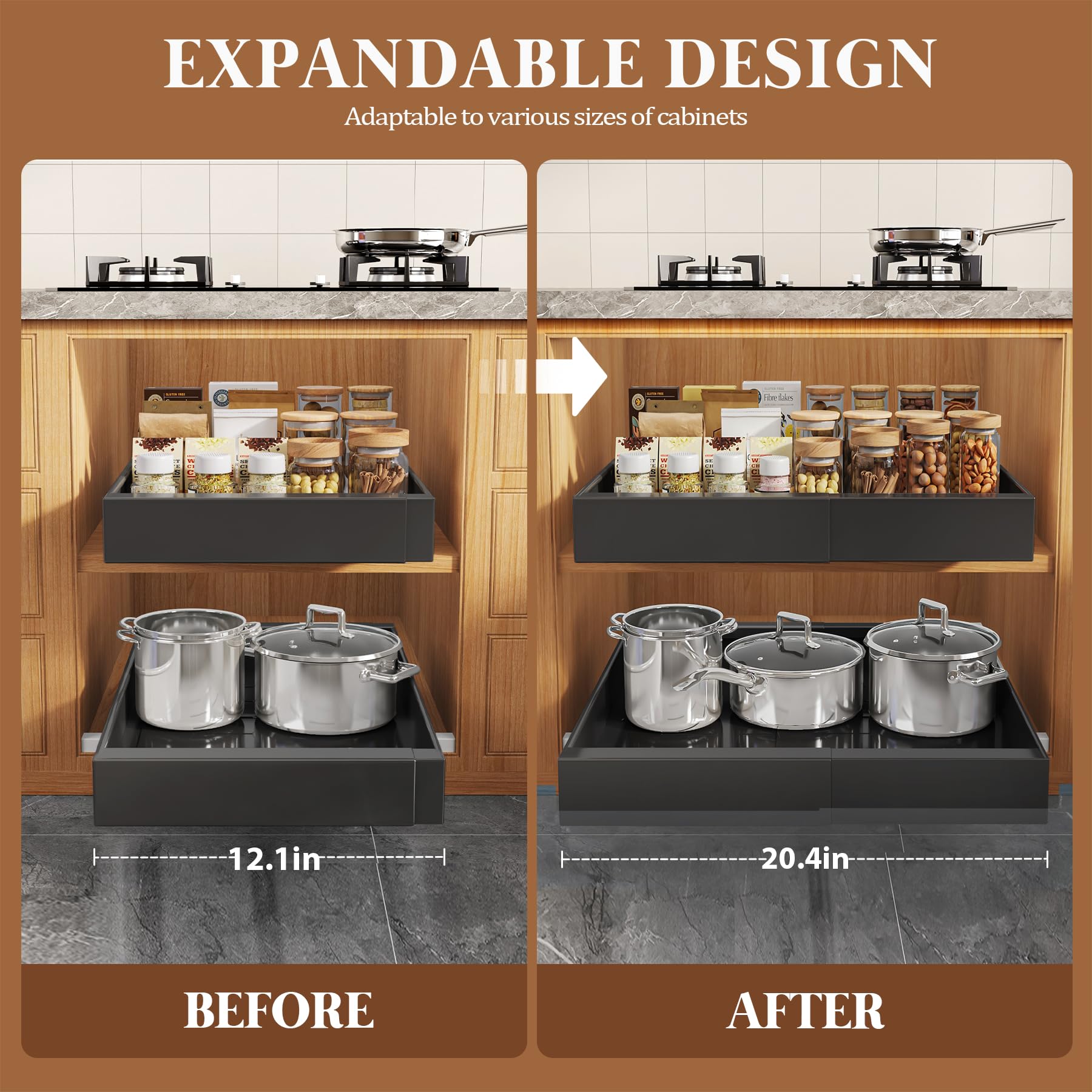 Seinloes adjustable width 12.1–20.4 inches for versatile storage