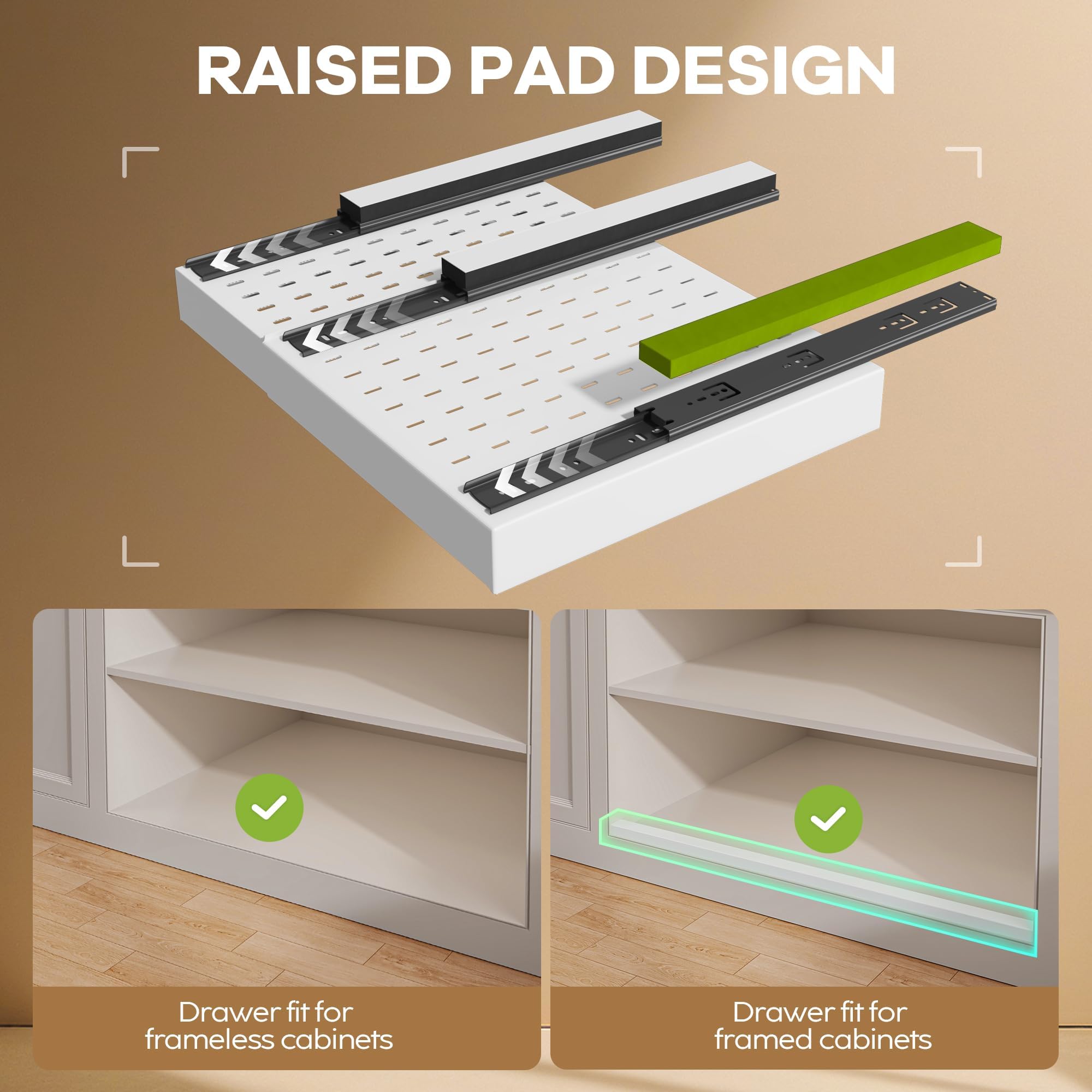 Seinloes expandable slide-out drawer 12.1 to 20.4 inches wide for versatile kitchen cabinet storage.