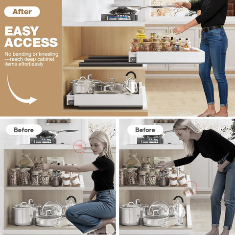 Seinloes expandable width and depth shown in an installed cabinet.