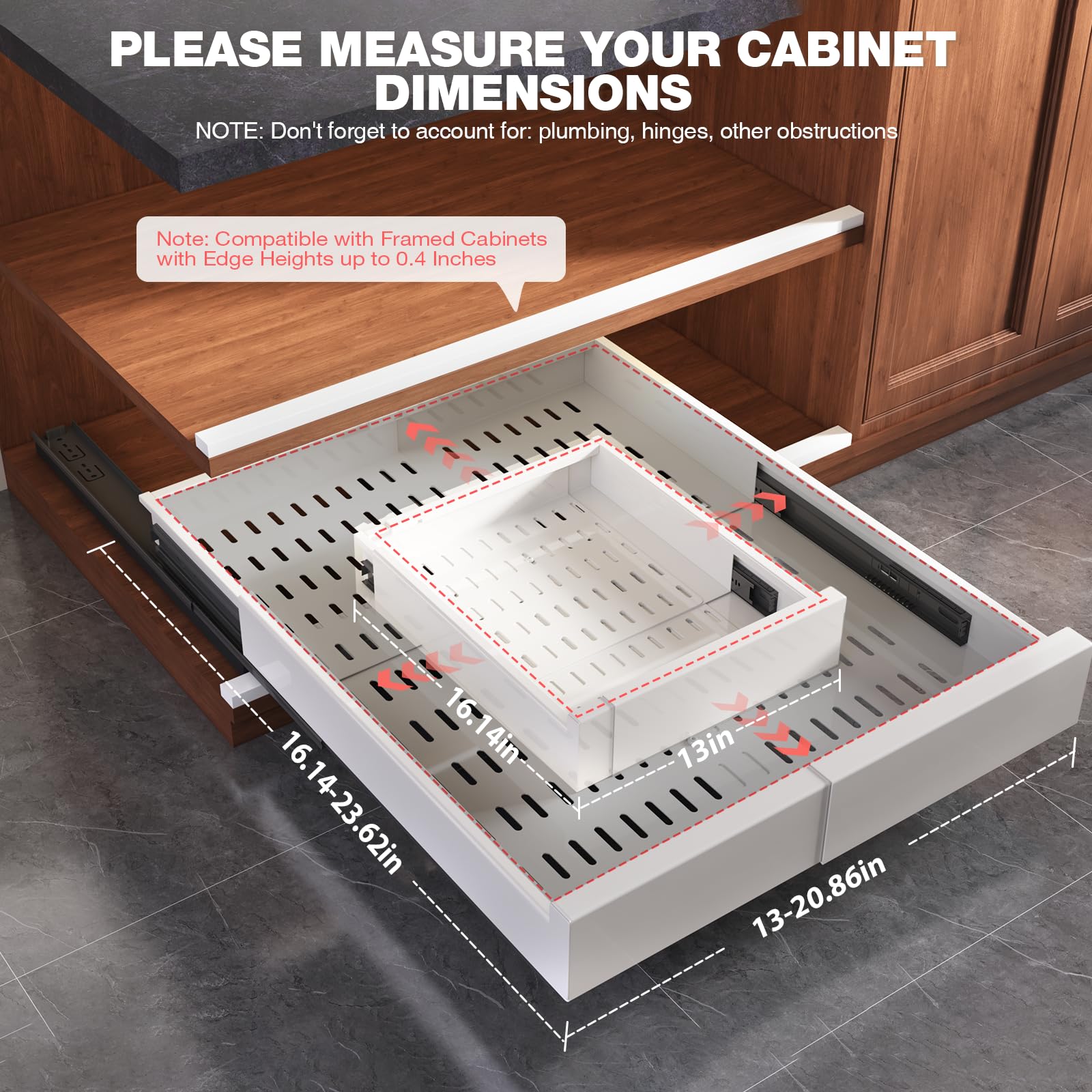 Seinloes framed cabinet installation—no-drill setup with securing screws optional.