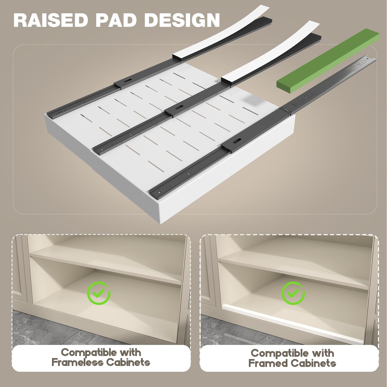 Seinloes full-extension three-rail drawer for smooth, front-to-back access