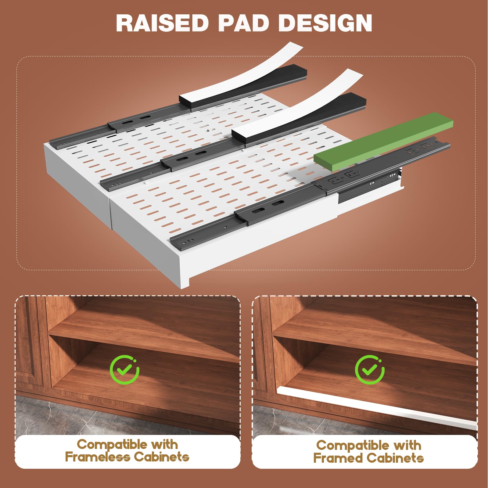 Seinloes pull-out cabinet organizer—extendable depth for deeper shelves.