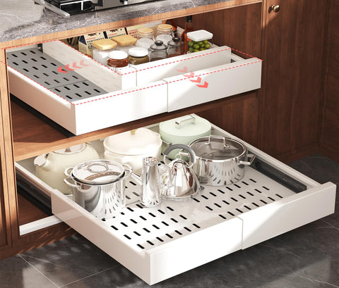Seinloes pull-out cabinet organizer—extendable width for flexible storage.