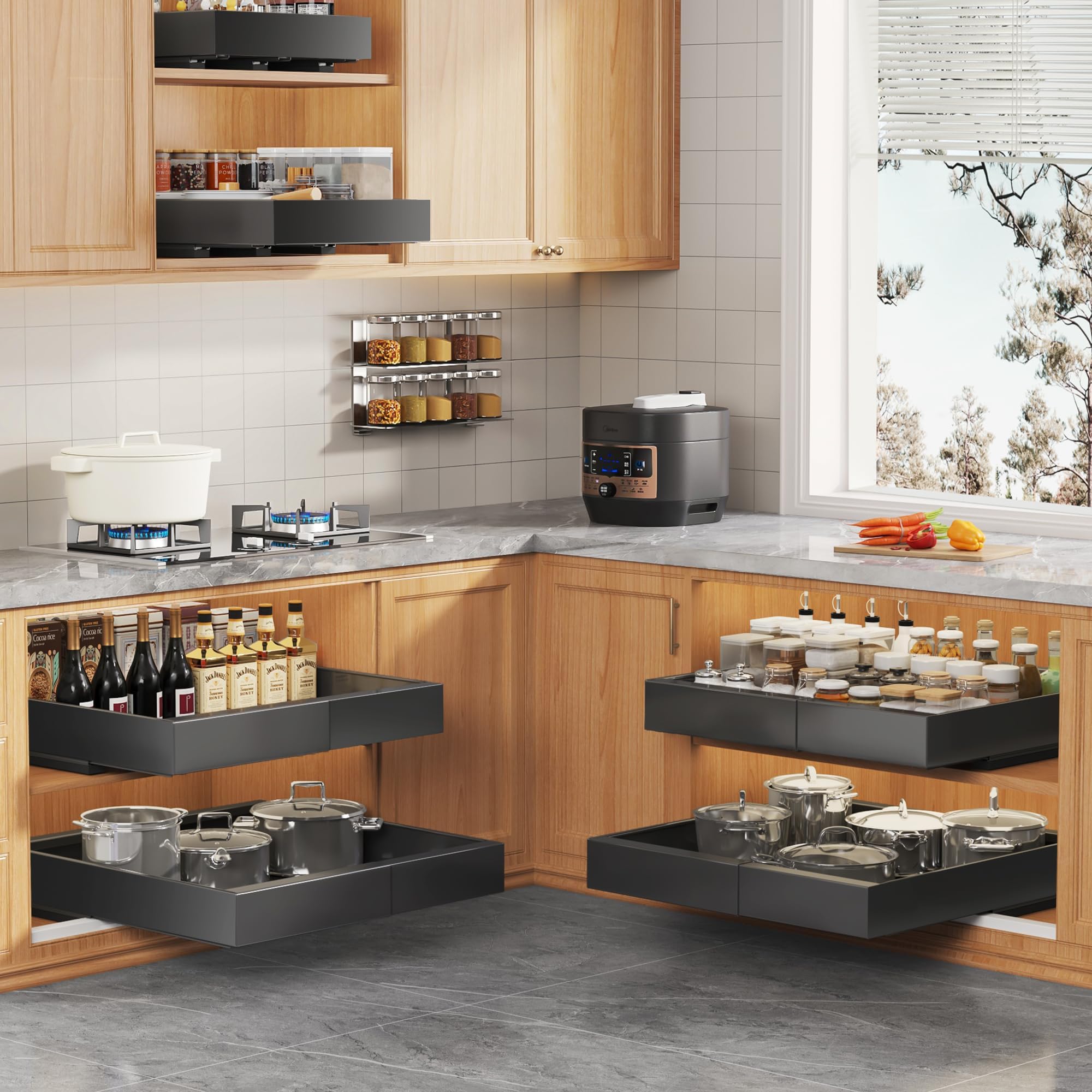 Seinloes raising pads for framed cabinets prevent door frame interference.