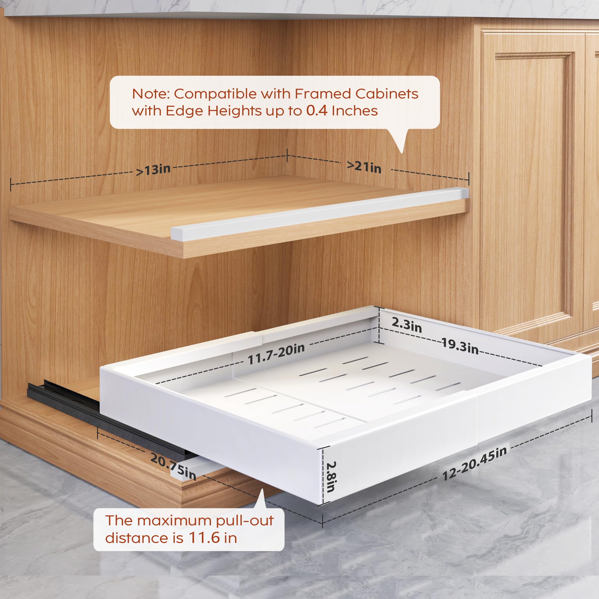 Seinloes three-rail drawer system provides durable, smooth sliding for daily use.