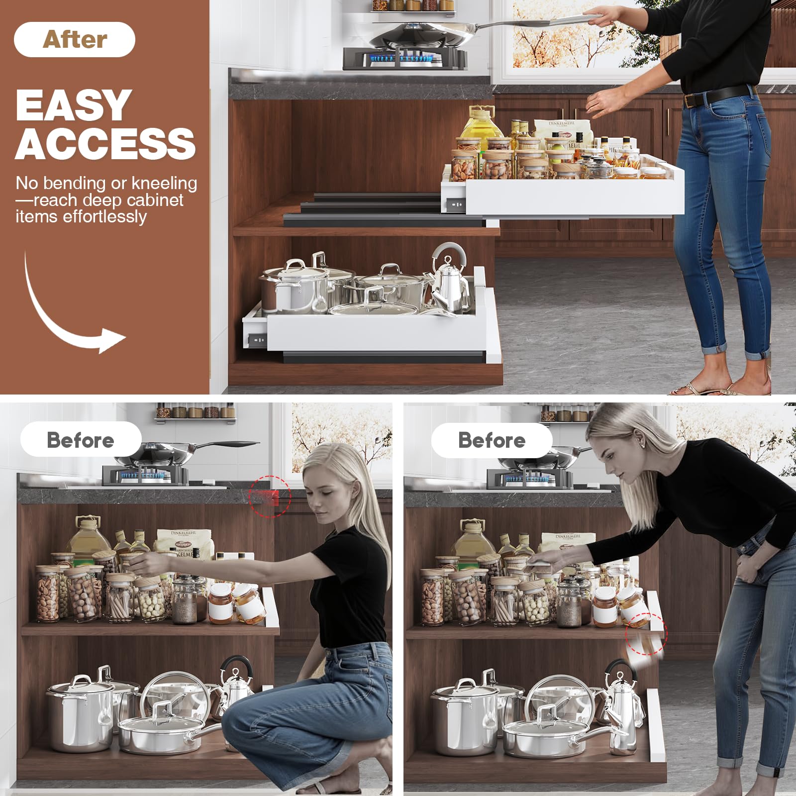 Seinloes heavy-duty metal drawer—stable support for cookware.