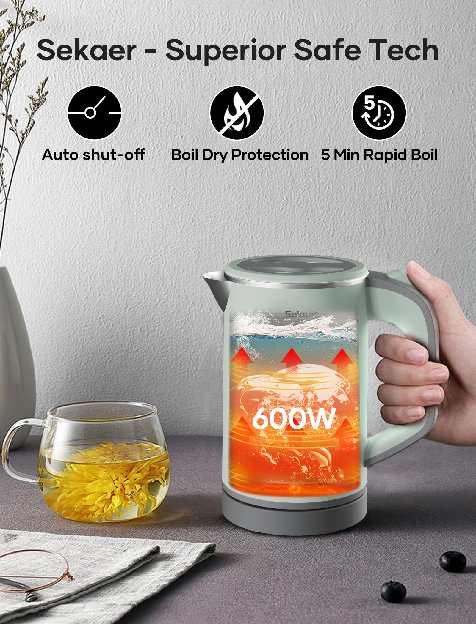 Sekaer auto shut-off and boil-dry protection for safe operation