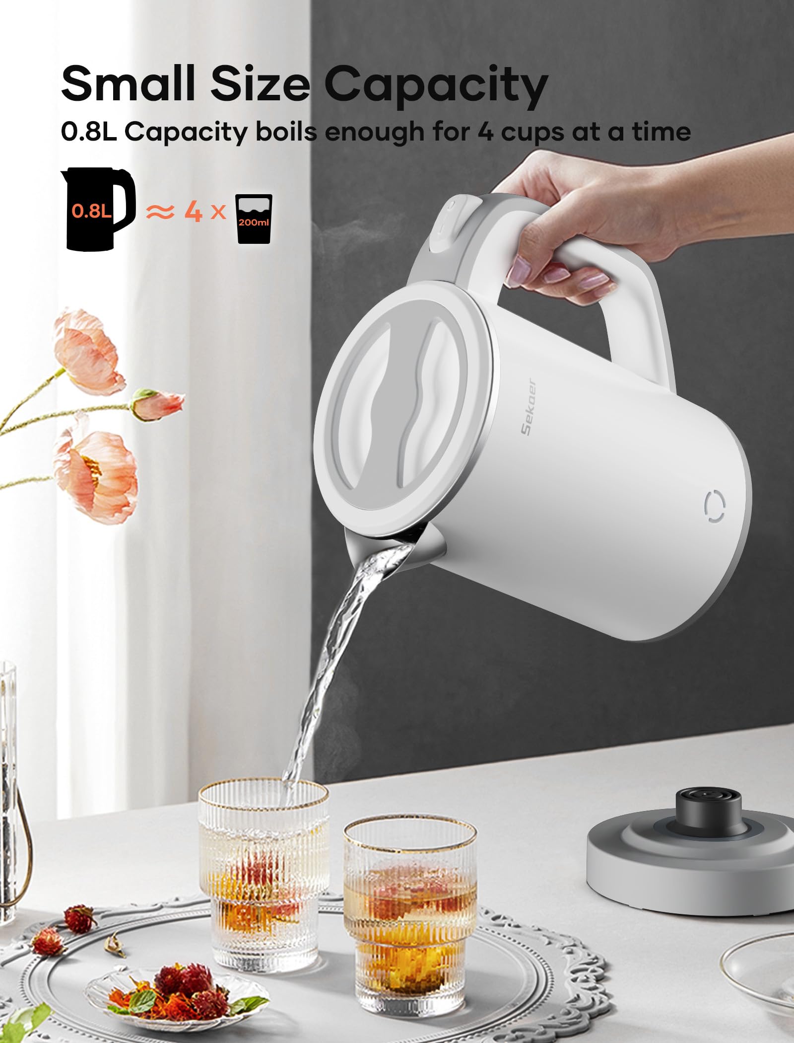 Sekaer stainless steel interior for safe, BPA-free hot water.